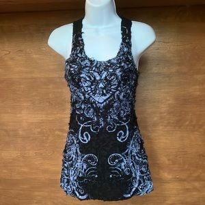 In Vein Textured Tank Razor Back Black Sz Sm